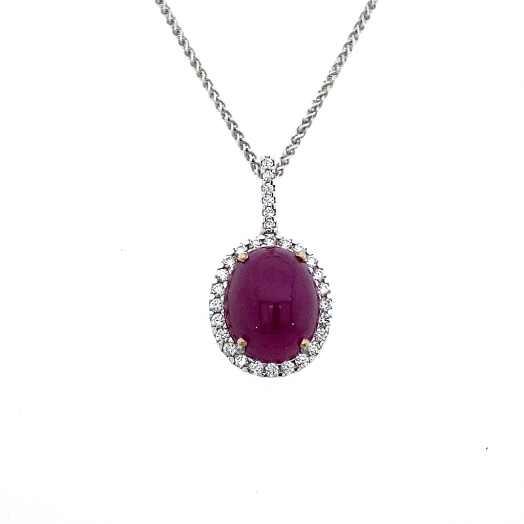 18ct white gold diamond and ruby pendant