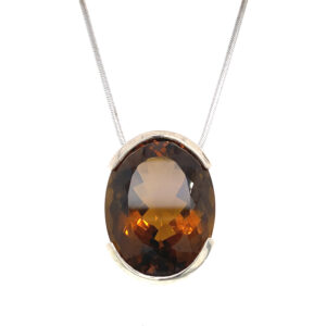 Large silver and smokey quartz pendant