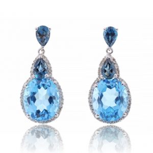18ct white gold, blue topaz and diamond earrings