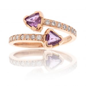 9ct rose gold pink sapphire and 0.24ct diamond ring