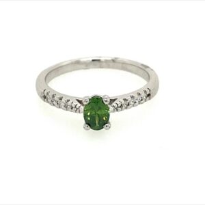 18ct white gold and green diamond ring