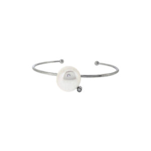 Rhodium plated silver, baroque pearl and 0.015ct diamond bracelet