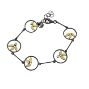 Oxidised silver bracelet, 18ct gold plated with 0.030ct diamond
