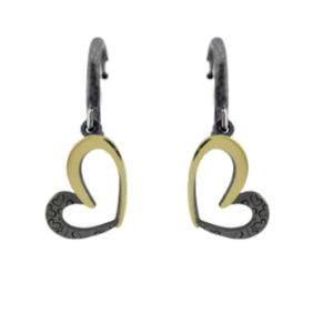 Black silver and 18ct gold plated creole earrings