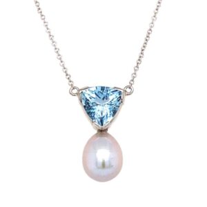 18ct white gold aquamarine and pearl pendant