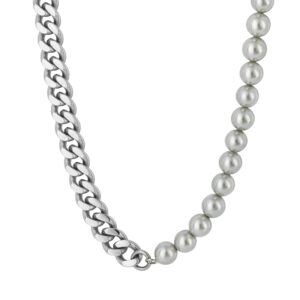 Curb Chain Half Necklace with Shell Pearl