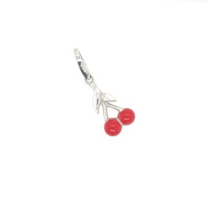 Silver and enamel cherries charm