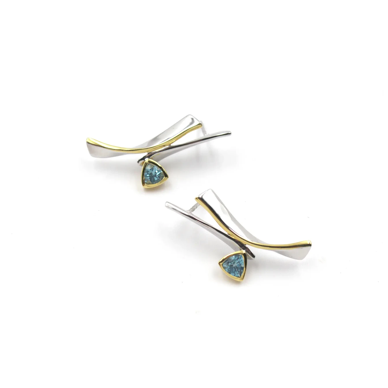Silver, gold plated blue topaz earrings
