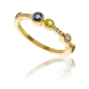 18ct yellow gold multi coloured sapphire ring