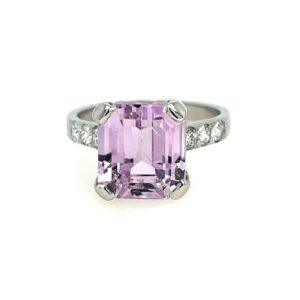 9ct white gold kunzite and diamond ring