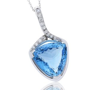 9ct white gold blue topaz and diamond pendant