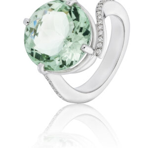 9ct white gold prasiolite and diamond ring