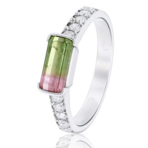 9ct white gold bi colour tourmaline and diamond ring