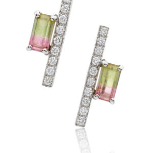 9ct white gold bi colour tourmaline and diamond earrings